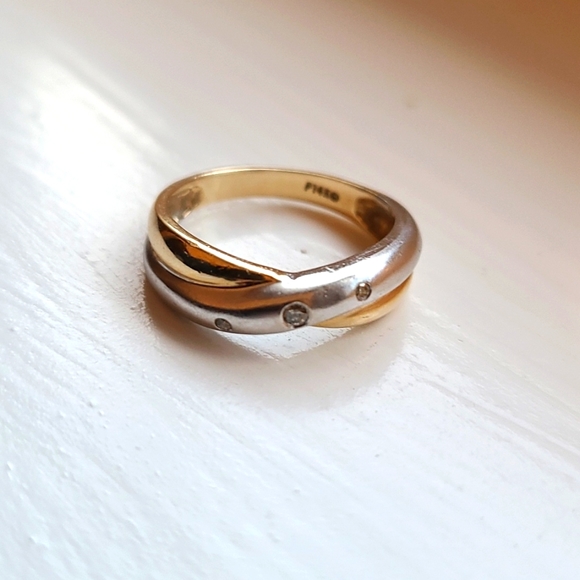 White and yellow 14K gold ring with dimonds - Picture 5 of 16
